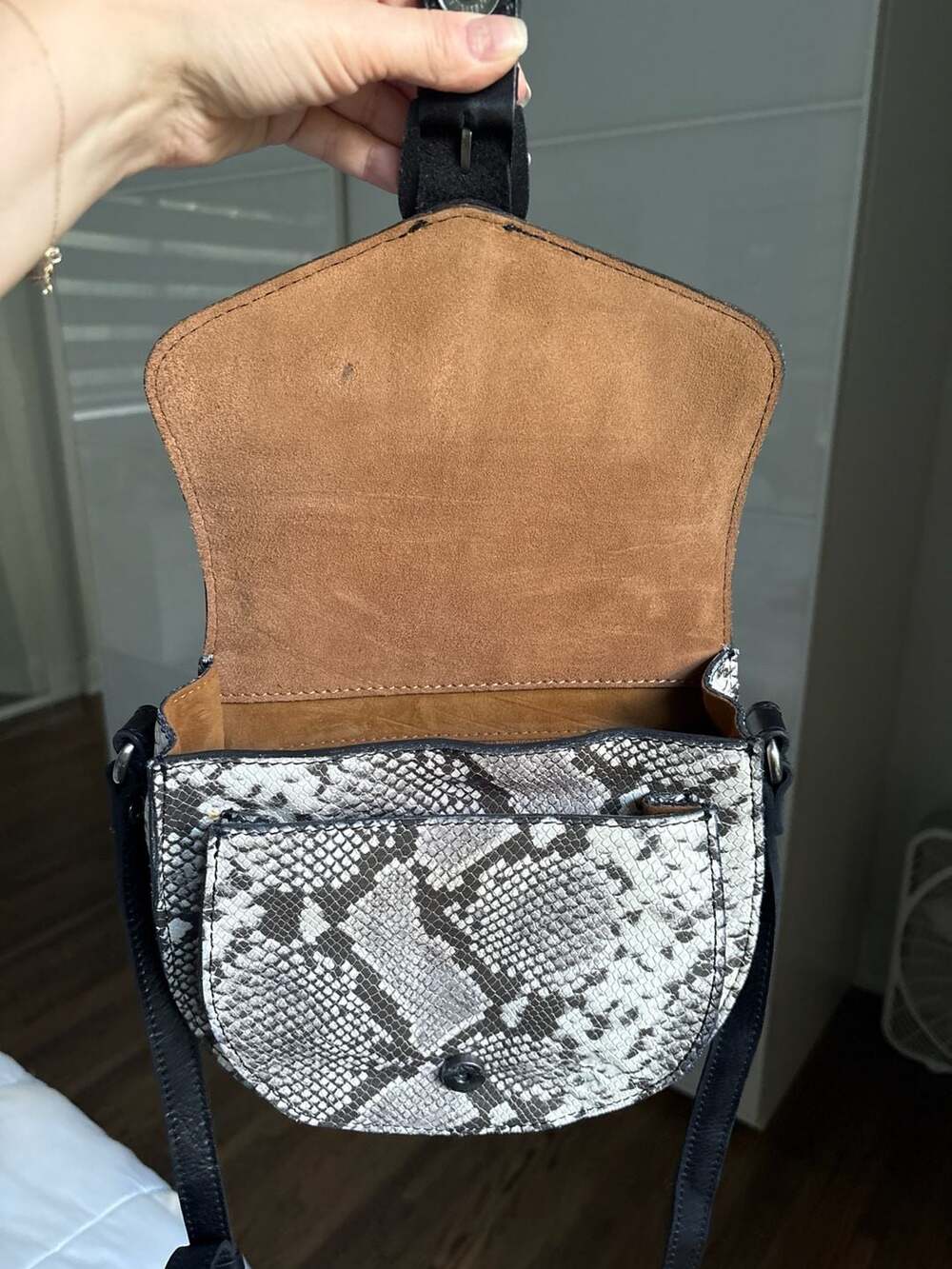 Patricia Nash Padova Leather Crossbody Saddle Bag-Smoke Python-NWT. - Picture 9 of 13